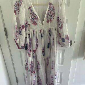 Floral White and Red Women's Dress
